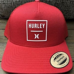 Hurley Square Trucker Hat Red with Red Mesh Snap Back